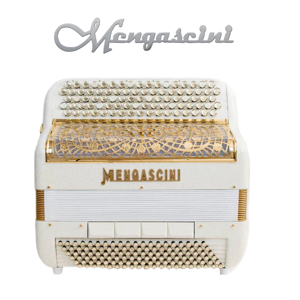 Accordéon chromatique Mengascini F6 à touche bouton couleur or blanc