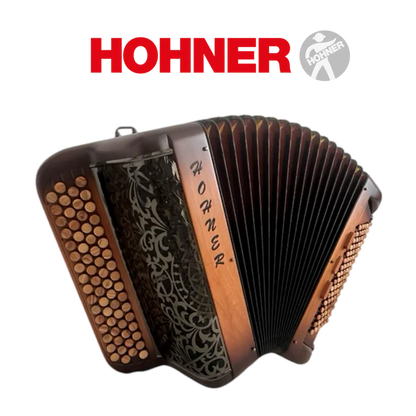 Accordéon chromatique hohner fun musette 96 à touche bouton couleur bois